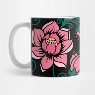 Cute Pink Flowers on Green Leaves Pattern Mug